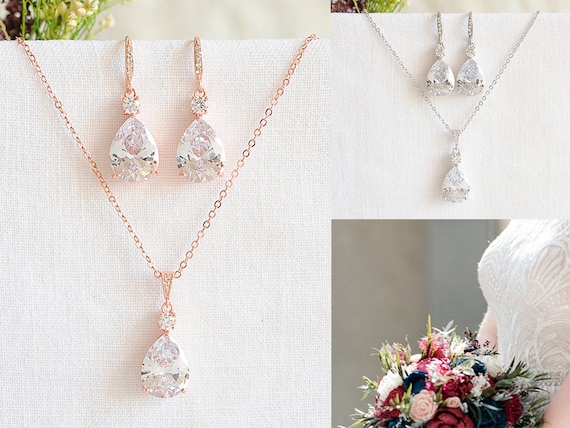 Rose gold necklace and cheap earring set for wedding