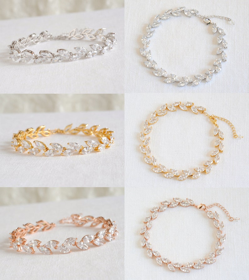 Crystal Bridal Bracelet Rose Gold Wedding Bracelet Marquise Etsy