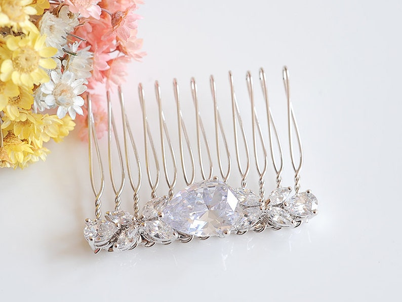Clover Leaf Hair Clip Wedding Hair Comb Crystal Headpiece HARRIET Bridal Hair Jewelry Rose Gold Bridal Hair Comb Teardrop Hairpin