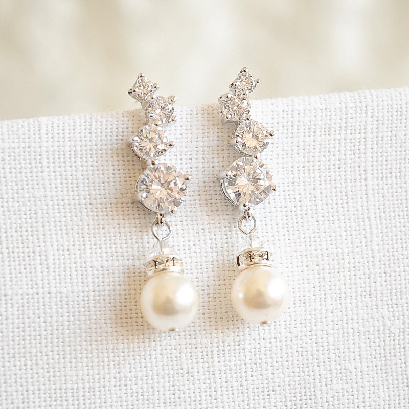 Pearl Bridal Earrings Rose Gold Crystal Cluster Wedding | Etsy