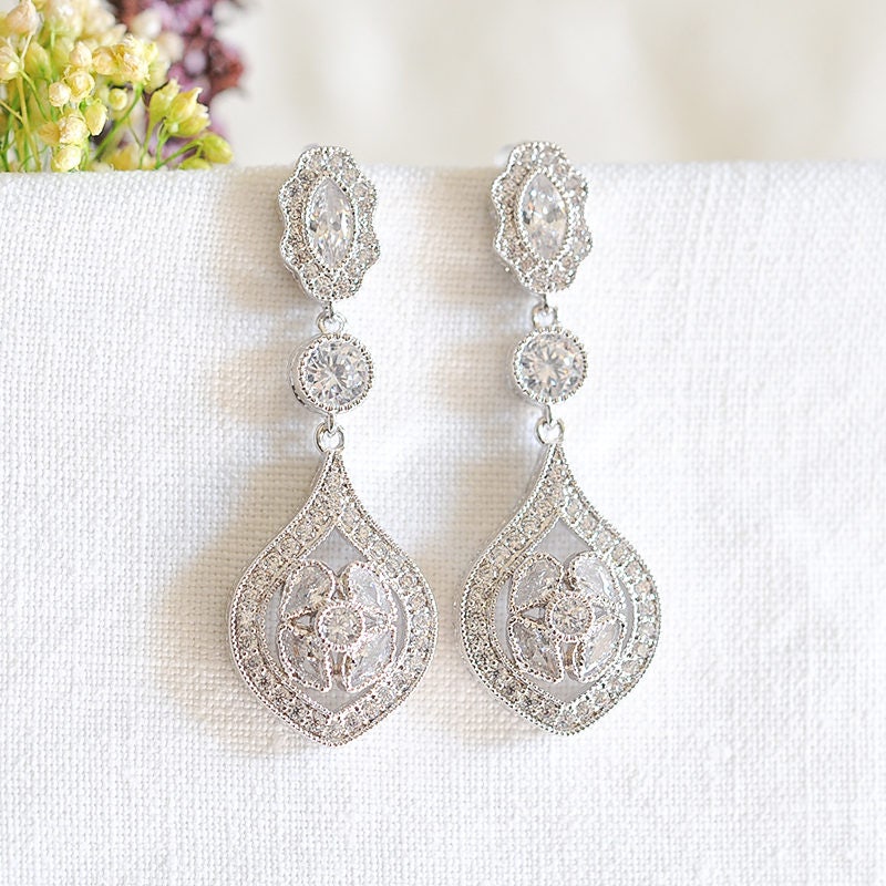 Rose Gold Wedding Earrings Bridal Earrings Crystal | Etsy