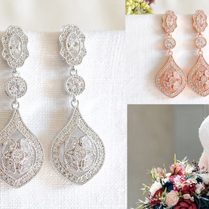 Rose Gold Hochzeit Ohrringe, Braut Ohrringe Kristall, Kronleuchter Ohrringe, Baumeln Tropfen Ohrringe, Vintage Stil Hochzeit Brautschmuck, OLIVIA