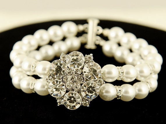 Items similar to DELPHINE, Crystal Bridal Bracelet, Vintage Style ...