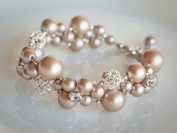 Bridal Bracelet, Crystal and Pearl Cluster Wedding Bracelet