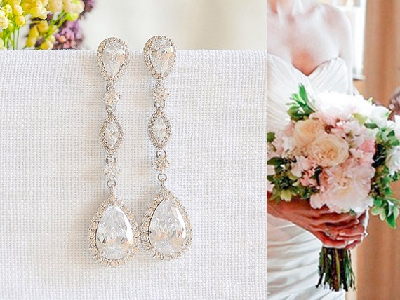 Rhinestone Teardrop Chandelier Earrings - Crystal Cluster Drop Dangle Earrings For Wedding, Prom, Party