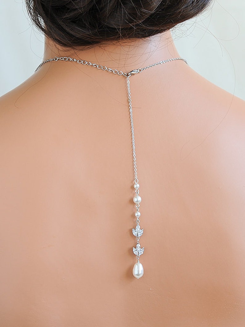 Pearl Backdrop Bridal Necklace Back Drop Wedding Necklace