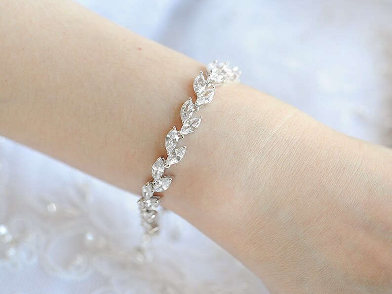 Crystal Bridal Bracelet Rose Gold Wedding Bracelet Marquise Etsy