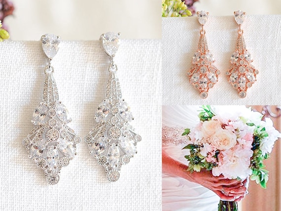 Crystal dangle earrings bridal deals