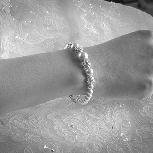 Simple Bridal Bracelet, Pearl Wedding Bracelet, Crystal Bridal Bracelet, Swarovski Pearl Bracelet, Rhinestone Wedding Bridal Jewelry, BERIT image 4