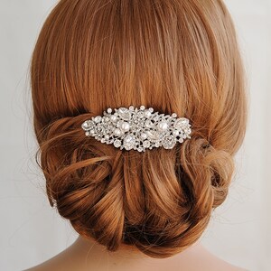 Swarovski Pearl Bridal Hair Comb, Crystal Wedding Hair Comb, Rose Flower Hair Clip, Bridal Hairpiece, Vintage Style Hair Jewelry, ROSA image 2