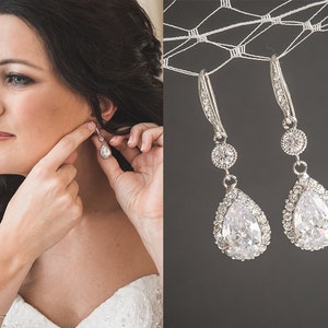 Crystal Bridal Earrings, Wedding Earrings, Teardrop Dangle Drop Earrings, Bridesmaid Earrings, Bridal Jewelry, Bridesmaid Jewelry, LILIANA