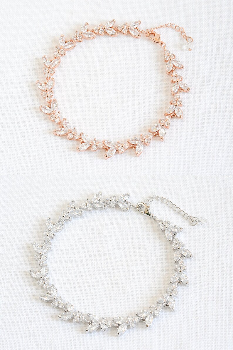 Rose Gold Bridal Bracelet Wedding Bracelet Marquise Crystal Etsy