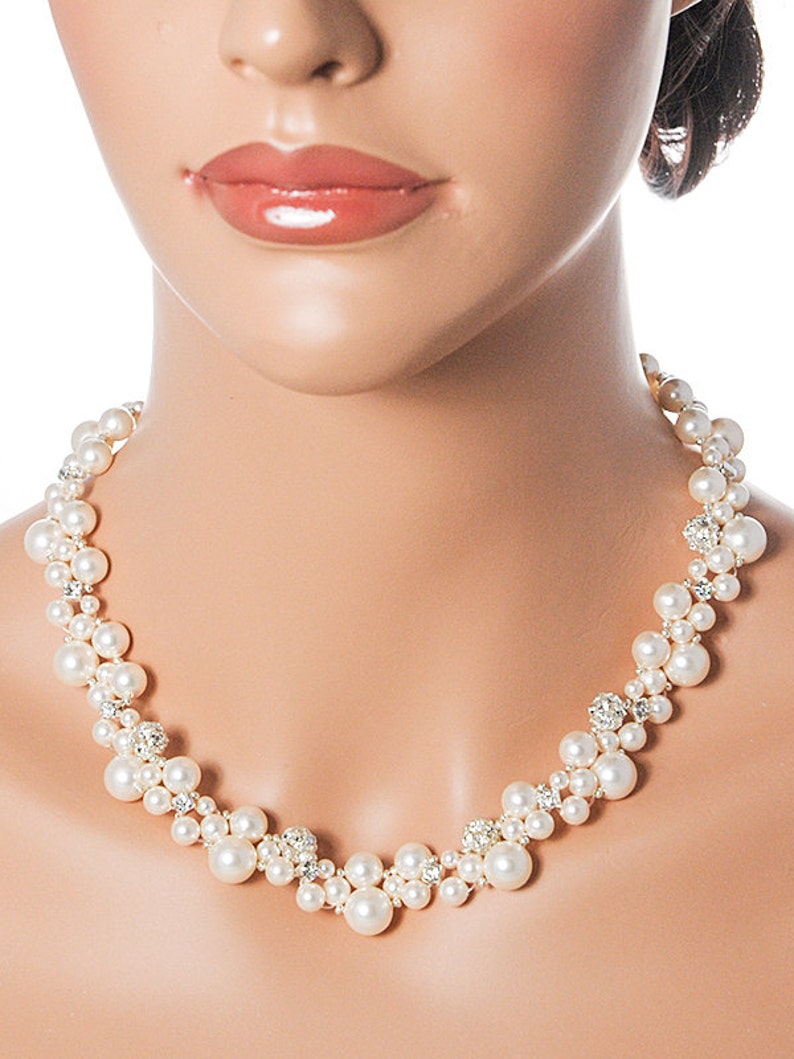 Swarovski Bridal Necklace Crystal and Pearl Cluster Wedding Etsy