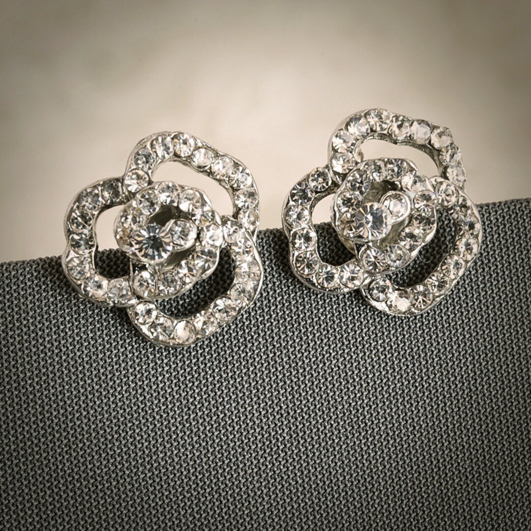 Bridal Stud Earrings, Crystal Wedding Earrings, Rose Flower Bridal