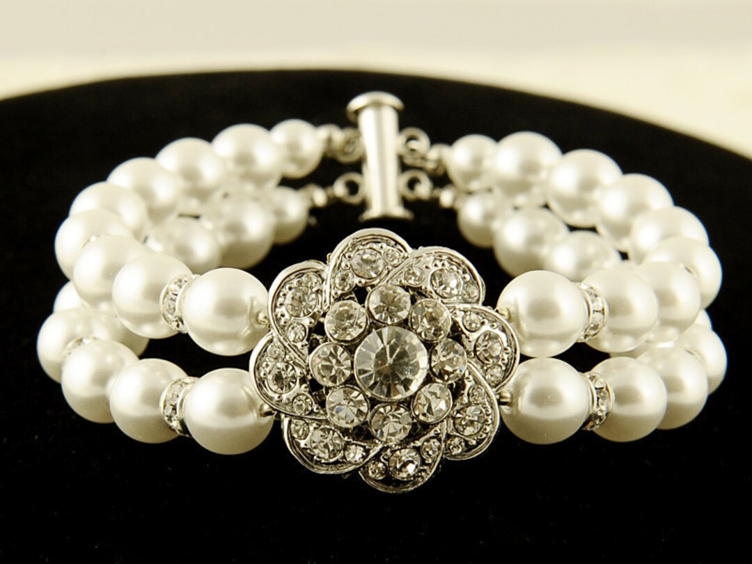 Bridal Bracelet, Swarovski Pearl Wedding Bracelet Cuff, Vintage Style ...