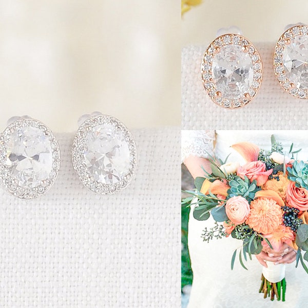 Bridal Earrings, Oval Stud Earrings, Rose Gold, Wedding Earrings, Crystal Stud Earrings, Bridal Wedding Jewelry, Bridesmaid Earrings, PERLA