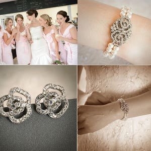 Bridal Stud Earrings, Crystal Wedding Earrings, Rose Flower Bridal Earrings, Wedding Earrings, Bridal Jewelry, Bridesmaid Earrings, ROSANA image 6