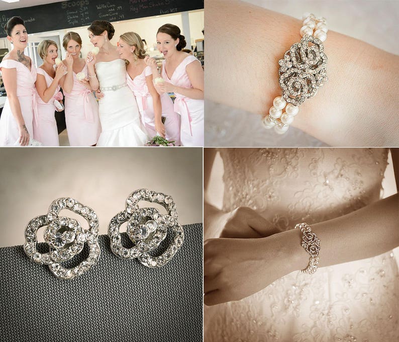 Bridal Stud Earrings Crystal Wedding Earrings Rose Flower Etsy