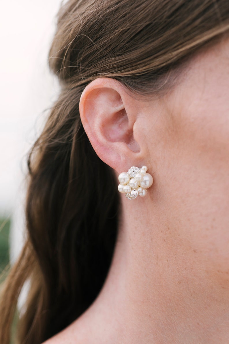 Pearl Cluster Wedding Earrings Bridal Stud Earrings Etsy