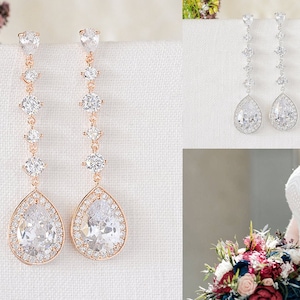 Rose Gold Wedding Earrings, Bridal Earrings, Dangle Earrings, Crystal Teardrop Earrings, Wedding Jewelry, Bridal Jewelry, Silver, LOTTIE