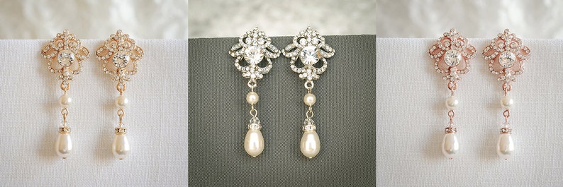 Bridal Earrings, Wedding Earrings, Swarovski Pearl and Crystal Rhinestone Dangle Earrings, Teardrop Drop Earrings, Bridal Jewelry, JOLENE image 5