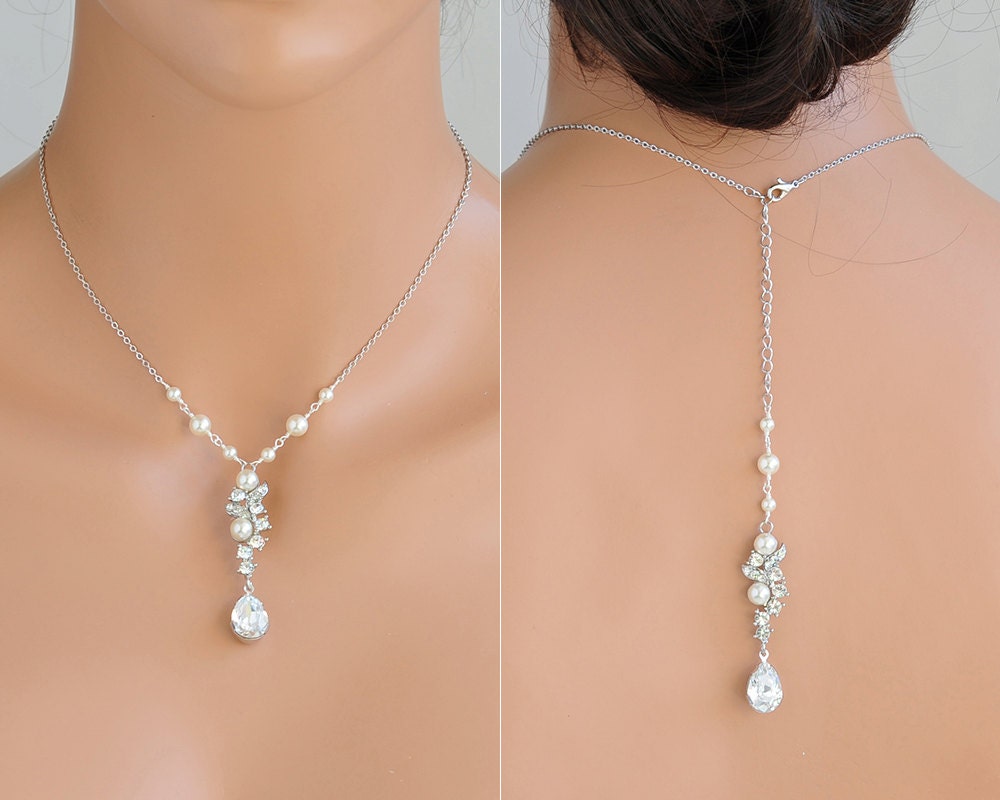 Pearl backdrop necklace wedding bridal lariat vintage style - Vintage  Bridal Accessories