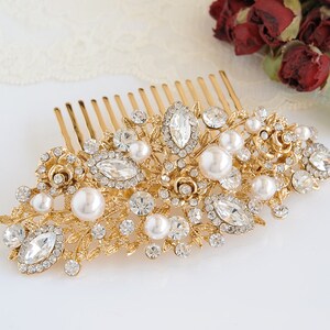 Swarovski Pearl Bridal Hair Comb, Crystal Wedding Hair Comb, Rose Flower Hair Clip, Bridal Hairpiece, Vintage Style Hair Jewelry, ROSA image 4