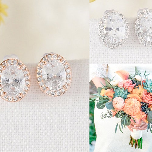 Bridal Gold Stud Earrings Silver Crystal Earrings Swarovski Etsy