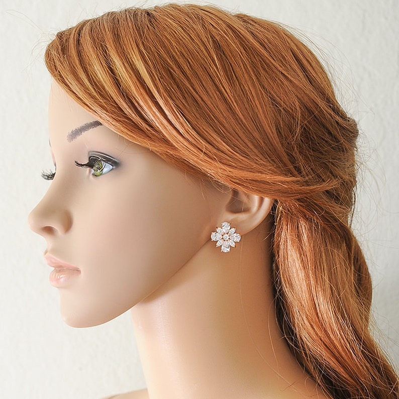 Rose Gold Bridal Earrings Wedding Stud Earrings Crystal Etsy