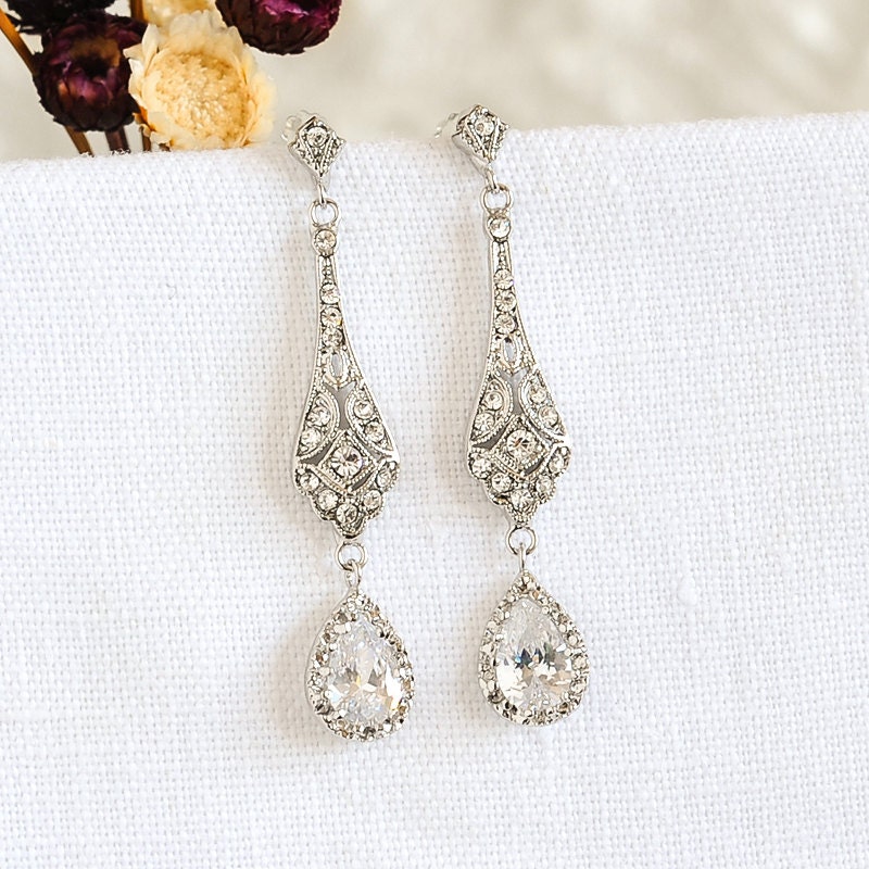 Crystal Wedding Earrings Bridal Earrings Crystal Teardrop | Etsy