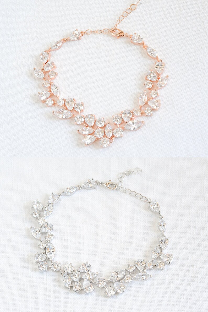 Wedding Bracelet Rose Gold Bridal Bracelet Marquise Crystal Etsy