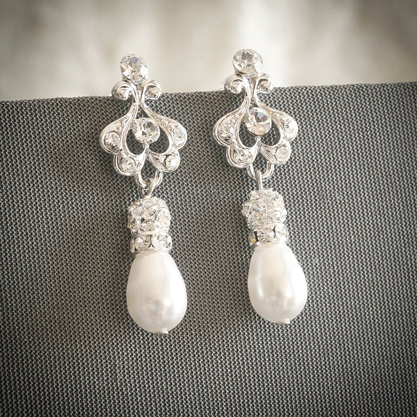 Bridal Earrings Art Deco Wedding Earrings Rose Gold Bridal Etsy