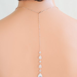 Rose Gold Back Drop Bridal Necklace, Backdrop Necklace, Crystal Leaf Necklace, Back Necklace, Teardrop Necklace, Bridal Wedding Jewelry, EVA image 9