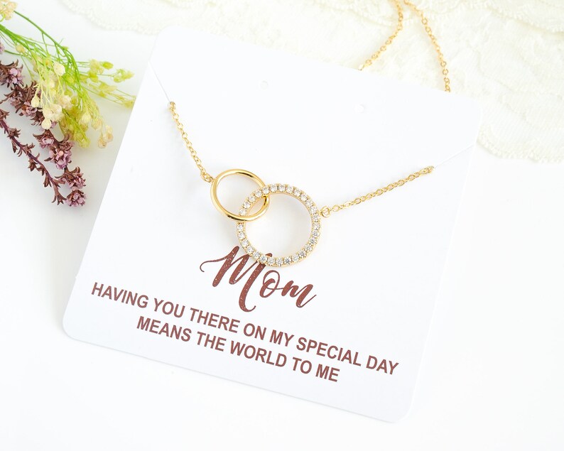Bridesmaid Gift Wedding Gift Bridesmaid Jewelry Silver ELAINE Gold Rose Gold Crystal Pendant Necklace Interlocking Circle Necklace