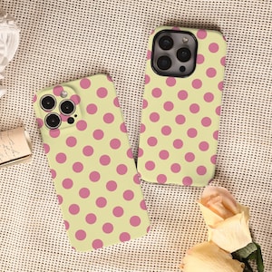 Pink Polka Dots on Yellow Background Phone Protective case for iPhone 17 16 15 14 13 12 Pro Max, iPhone 17 16 15 14 Pro, iPhone 16e, iPhone