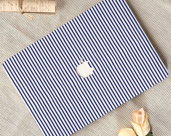 Navy Blue Stripes Macbook Protective Case for Macbook Air 15" 2025, Macbook Air 13" 2025, Macbook Pro 16" 2024, Pro 14" 2025 M5, A3403,A3434