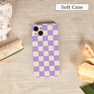 Purple Checkered Pattern Phone Protective case for iPhone 17 16 15 14 Pro Max, iPhone 17 16 15 14 Pro, iPhone 16e, Trendy iPhone case image 2
