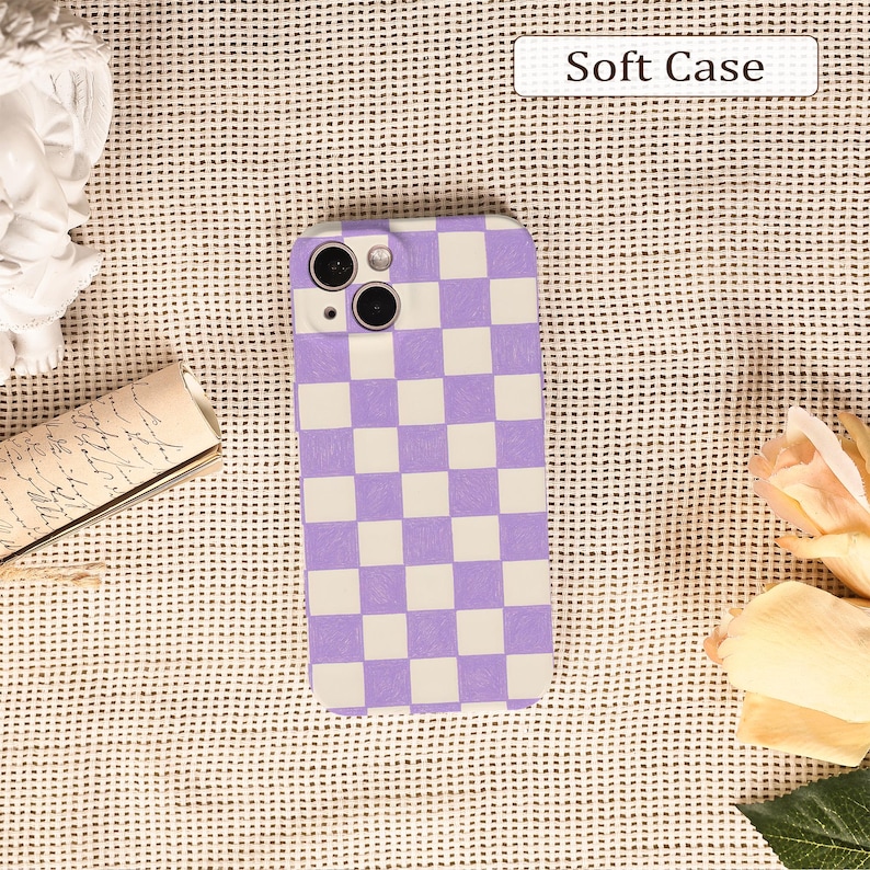 Purple Checkered Pattern Phone Protective case for iPhone 17 16 15 14 Pro Max, iPhone 17 16 15 14 Pro, iPhone 16e, Trendy iPhone case image 2