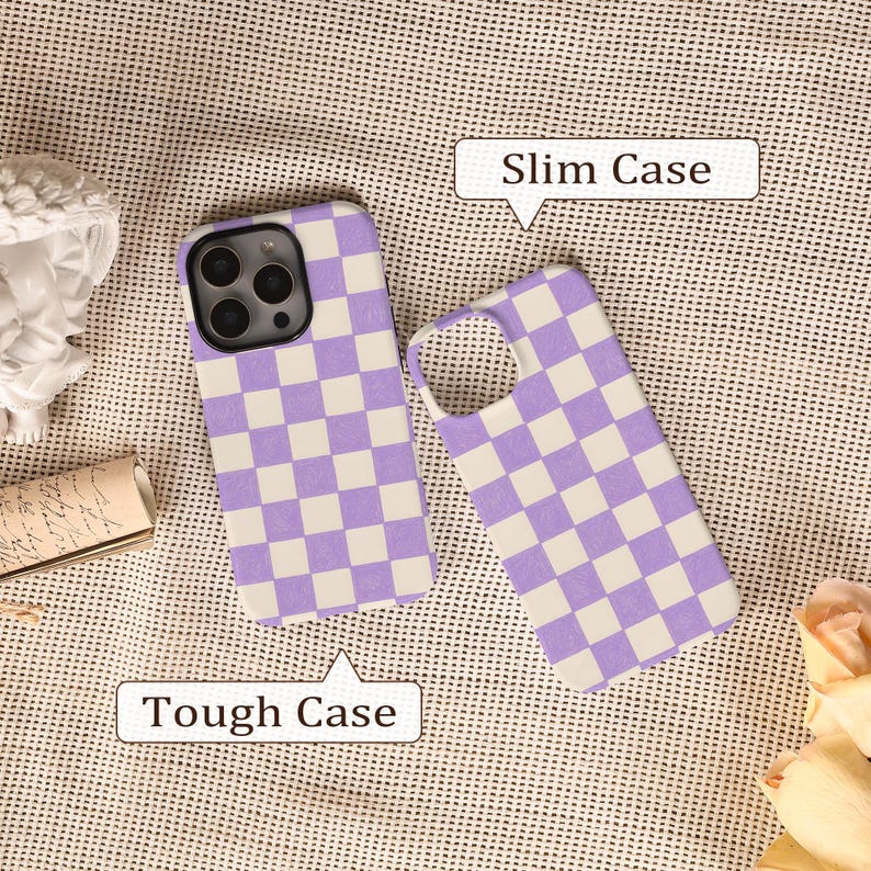 Purple Checkered Pattern Phone Protective case for iPhone 17 16 15 14 Pro Max, iPhone 17 16 15 14 Pro, iPhone 16e, Trendy iPhone case image 5
