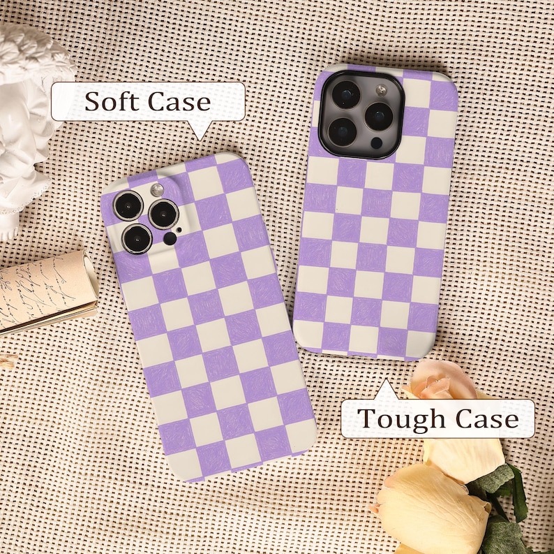 Purple Checkered Pattern Phone Protective case for iPhone 17 16 15 14 Pro Max, iPhone 17 16 15 14 Pro, iPhone 16e, Trendy iPhone case image 4