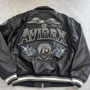 Blouson aviateur en cuir noir Aviator King 75 fait main en cuir de vachette véritable pour homme, cadeau de Style aviateur vintage pour homme image 1