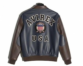 Custom Avirex Leather Jacket Handmade Genuine Cowhide Avirex Biker Racing Jacket
