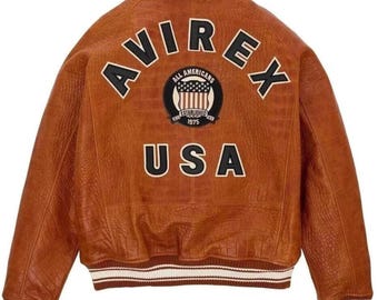 Avirex USA Icon Edition Leather Jacket Crocodile Embossed Genuine Cowhide Motorcycle Jacket Avirex Bomber Jacket Streetwear Gift for Him