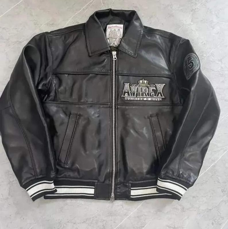 Blouson aviateur en cuir noir Aviator King 75 fait main en cuir de vachette véritable pour homme, cadeau de Style aviateur vintage pour homme image 2