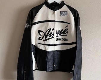 Aime Leon Dore x Vanson Leather Biker Jacket Motorcycle Racing Jacket Genuine Cowhide Biker Racing Jacket Cafe Racer Style Streetwear Gift