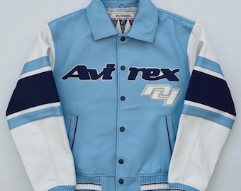 Avirex Leather Bomber Jacket Unisex Genuine Cowhide Leather Varsity Biker Jacket Avirex Streetwear Fashion Jacket Birthday Gift for Him