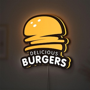 Boîte lumineuse LED pour hamburgers, oeuvre d&#39;art murale pour restauration rapide pour cuisine, décoration d&#39;intérieur de salle à manger, cadeau amusant pour les amateurs de cuisine et les restaurants