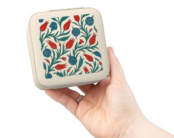 Floral Tulip Pattern Jewelry Travel Case | Compact Organizer