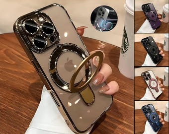 Funda transparente con soporte magnético de anillo para iPhone 16 Pro Max MagSafe a prueba de golpes.