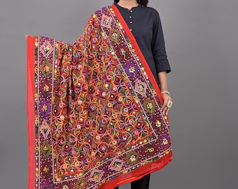 Embroidered Phulkari Dupatta  Indian Shawl with Mirror Work